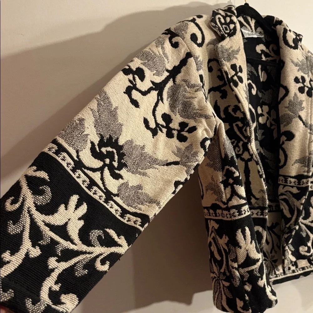 Women's Black and Cream Cotton Tapestry Vintage 90s Y2K Jacket Medium 8/10 - Picture 4 of 14
